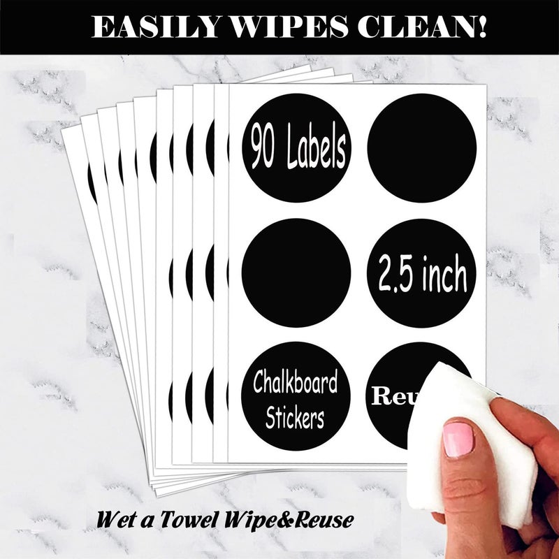 SMARSTICKER Chalkboard Labels Sticker 2.5 inch Round Erasable Reusable Blackboard Mason Jar Lid Canning Label for Decorating Mason Jars, Pantry, Home and Office & Craft DIY 90 pcs - Image 2